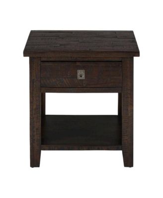 Acacia Veneer Distressed Square End Table with Drawer, Rustic