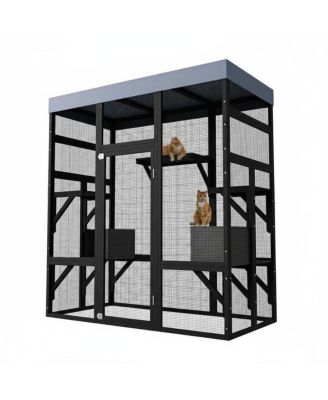 70'' Outdoor Catio, Waterproof Roof Cat Enclosure with Window Access, 5 Platforms and 2 Resting Boxes for Patio, Backyard