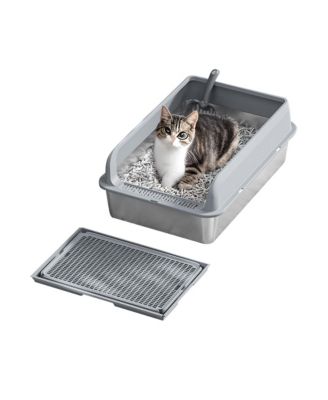 23.6"  Enclosed Stainless Steel Litter Box with Lid, Mat and Scoop