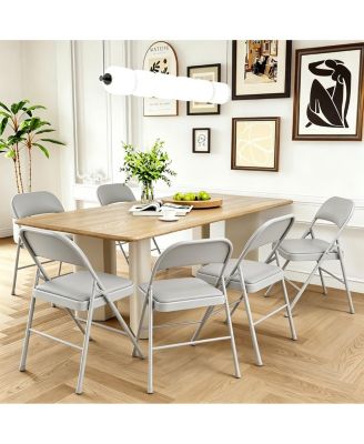 Set of 6 Heavy Duty Metal Folding Chairs with Padded PU Leather Seat, Portable Stackable Furniture Seating for Indoor Outdoor