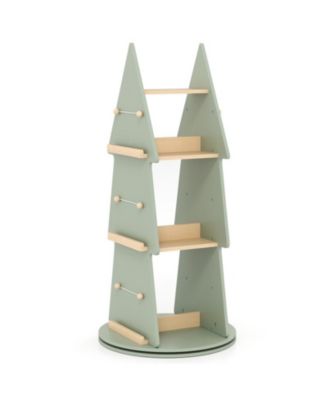 4-Tier Tree Shape Kids Rotating Bookshelf with Side Compartments