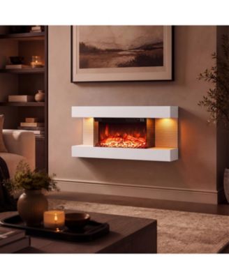 -Sided Wall Mount Electric WiFi Fireplace with Floating Mantel and 12 Flame Ambient Colors