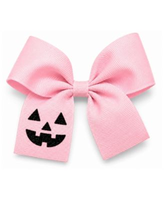 Girls Jack-O'-Lantern Glitter Grosgrain Hair Bow