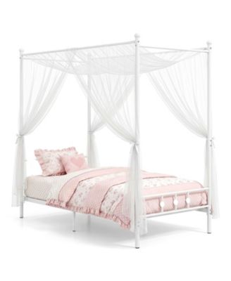 Metal Canopy Bed Frame with Headboard and Footboard Metal Slat Support