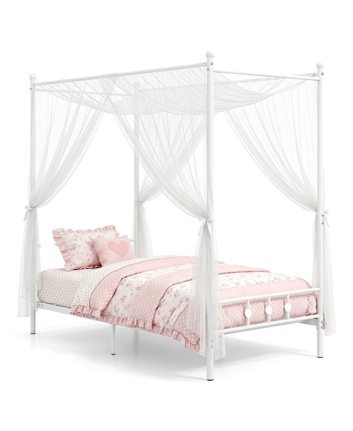 Costway Metal Canopy Bed Frame with Headboard and Footboard Metal Slat Support