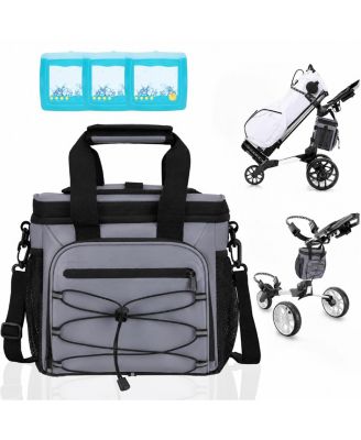 12 Can Insulated Golf Cart Cooler Bag Magnetic Lid Multi Pockets Adjustable Strap