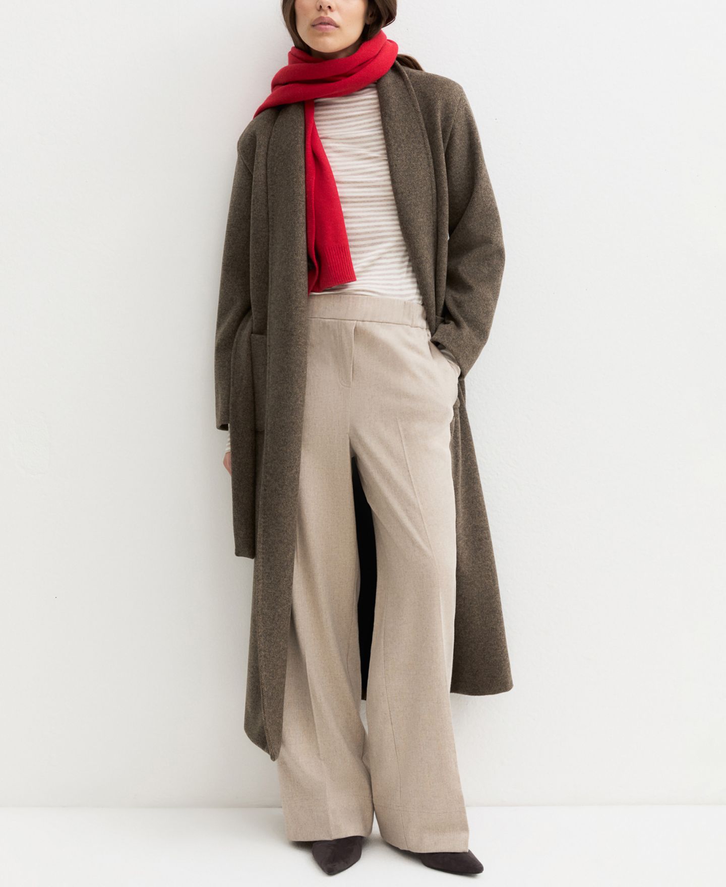 Женские брюки Emme Marella Emmteca Wide Leg Elastic Waist Flannel, цвет: Экрю — фото 2