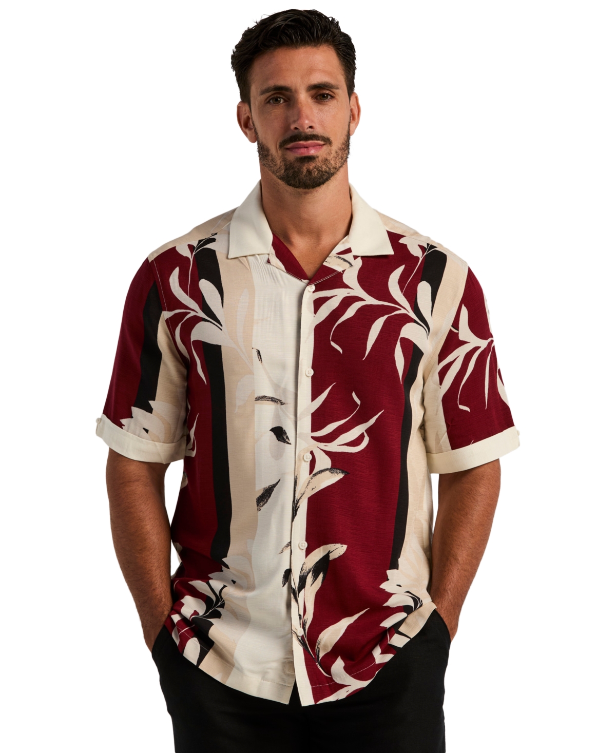 Cubavera Men's Short Sleeve Button-Front Floral Print Camp Shirt