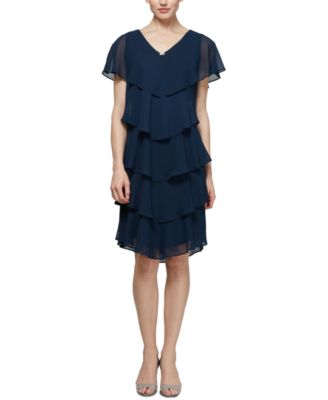 Petite Tiered Rhinestone Capelet Dress