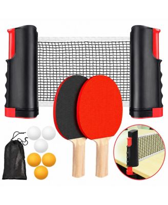 Portable Ping Pong Paddle Set With Retractable Net Rackets Balls Carry Bag For Indoor Outdoor Games
