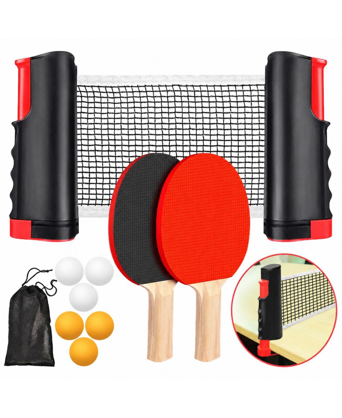Sportneer Portable Ping Pong Paddle Set With Retractable Net Rackets Balls Carry Bag For Indoor Outdoor Games