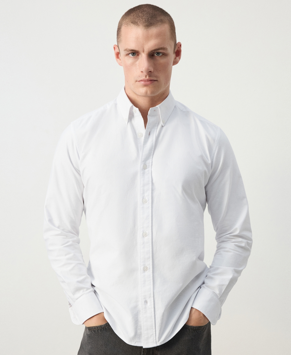 Mango Men's Button-Down Long-Sleeve Cotton Oxford Shirt - White