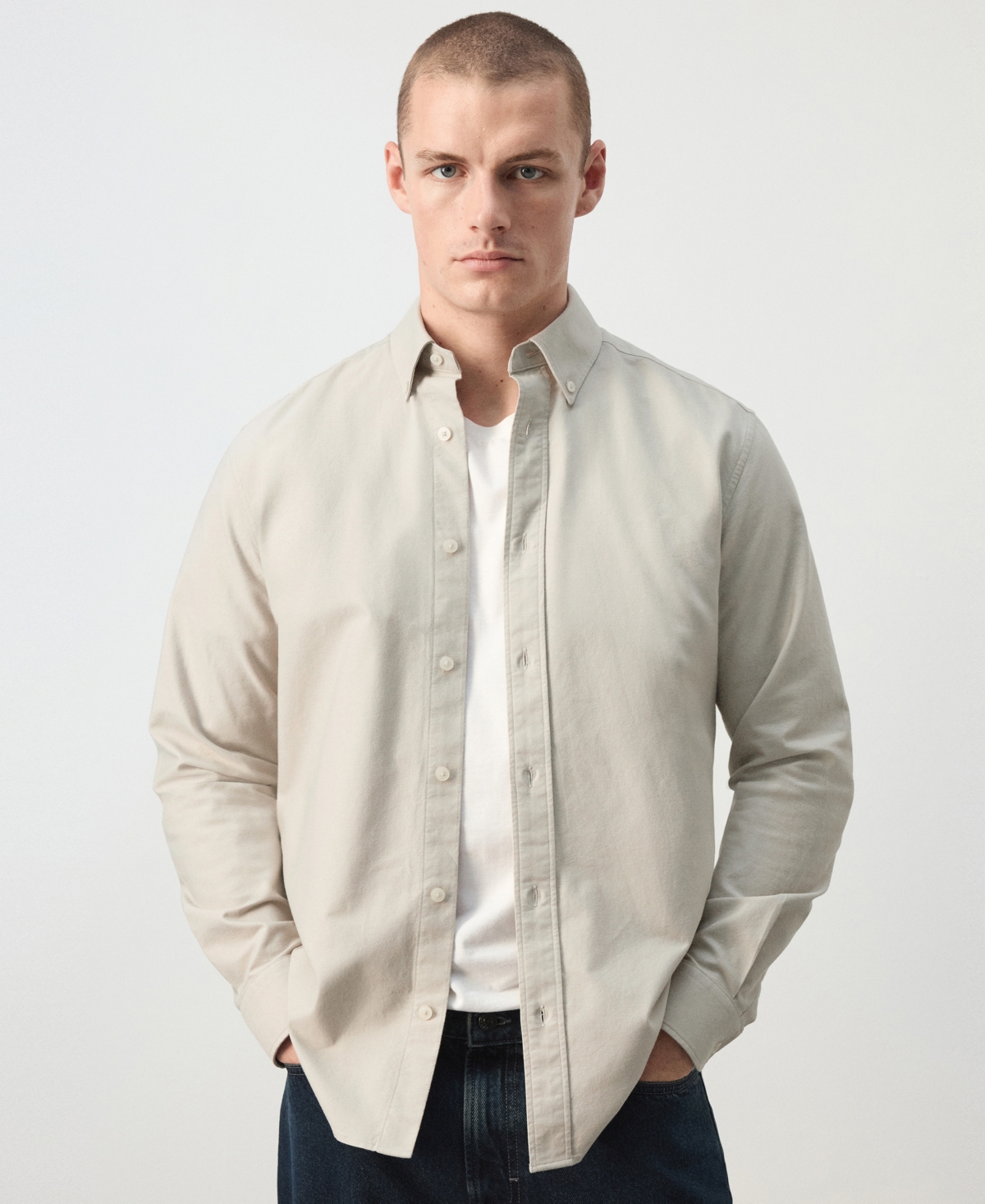 Mango Men's Button-Down Long-Sleeve Cotton Oxford Shirt