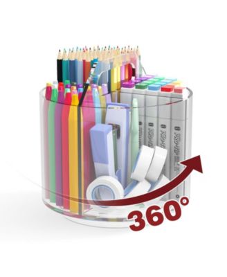 360 Degree Rotating Acrylic Desk Organizer 6 Compartment Art Supply Storage