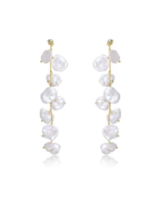 Elegant Sterling Silver with 14K Gold Plating and Genuine Freshwater Pearl Dangling and Drop Earrings