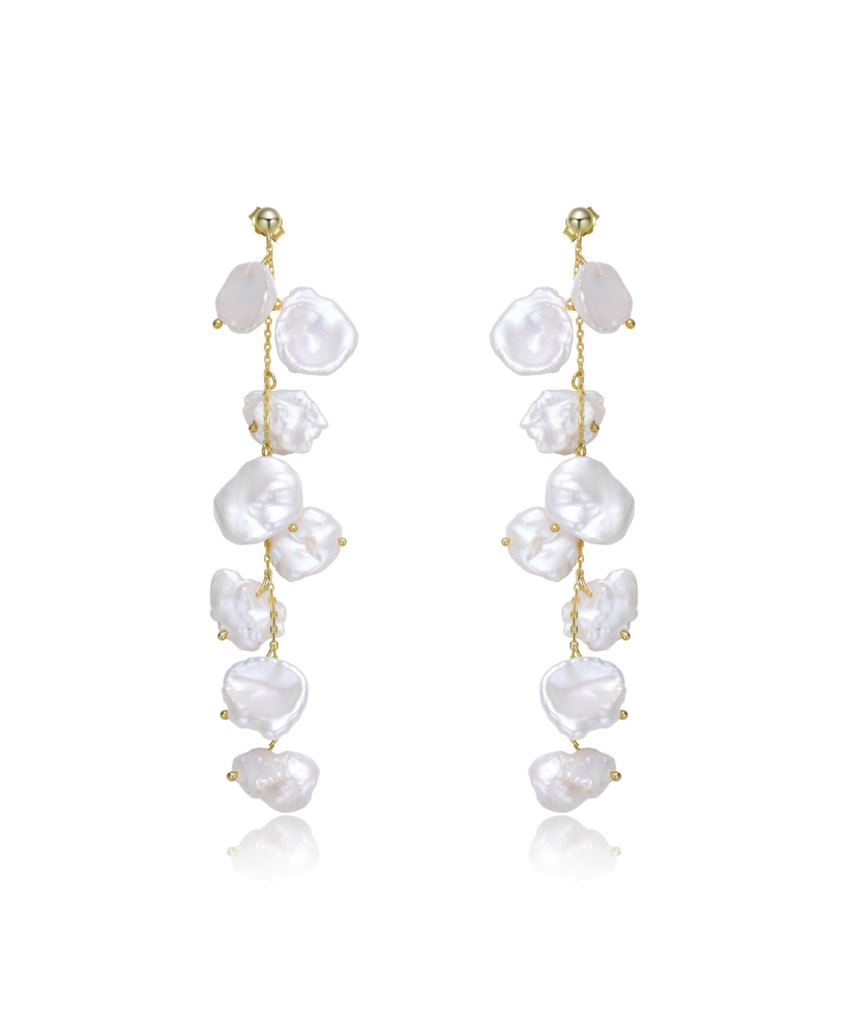 Elegant Sterling Silver with 14K Gold Plating and Genuine Freshwater Pearl Dangling and Drop Earrings - Gold