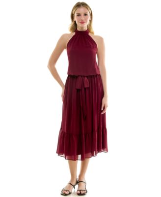 Juniors' Halter Ruffle-Hem Midi Dress