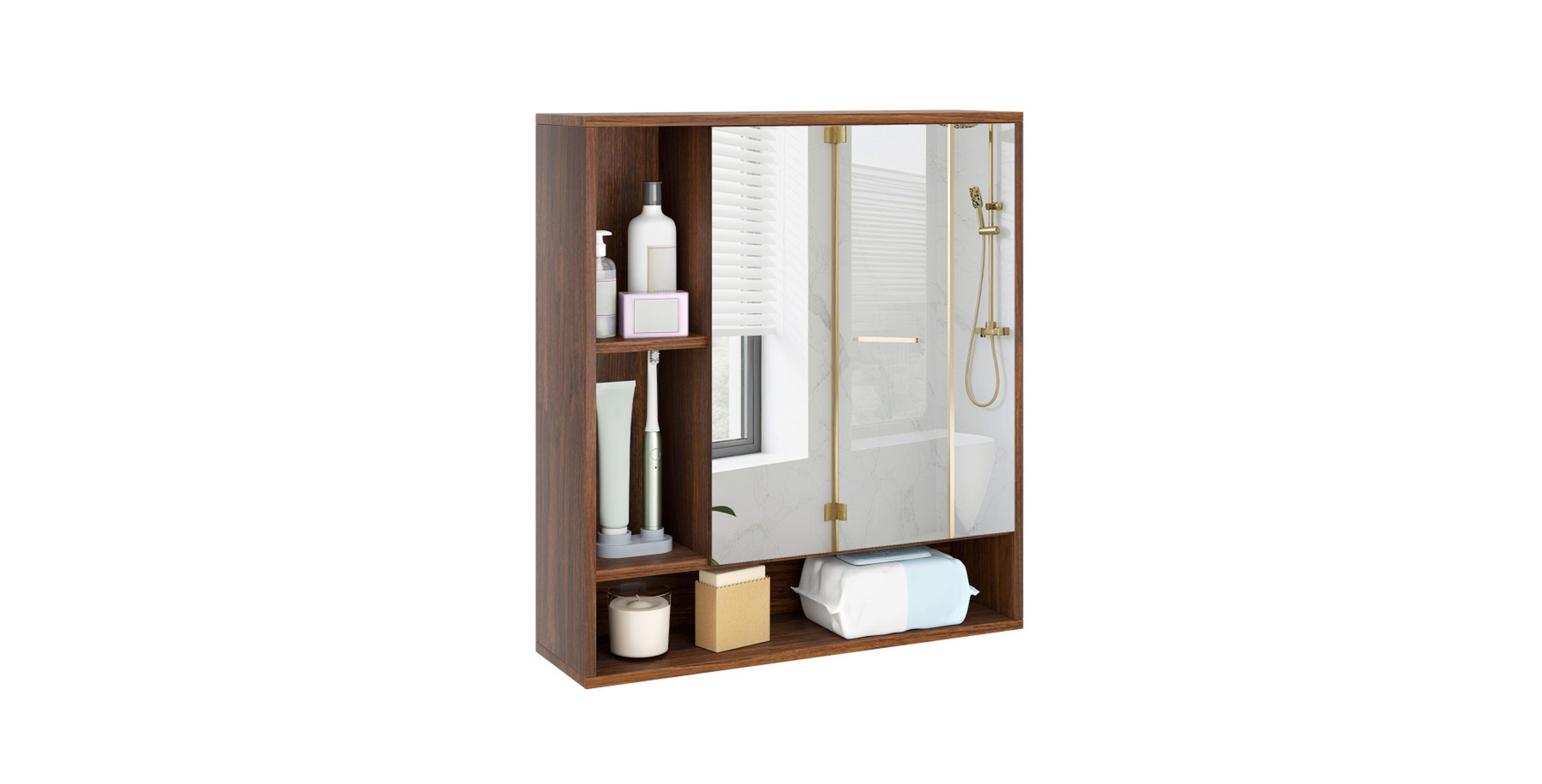 Sugift Wall Mounted Bathroom Cabinet with Mirror and Adjustable Shelf