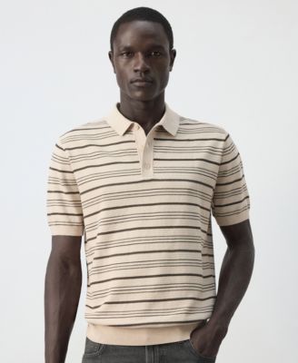 Men's Striped Knit Cotton-Blend Polo Shirt