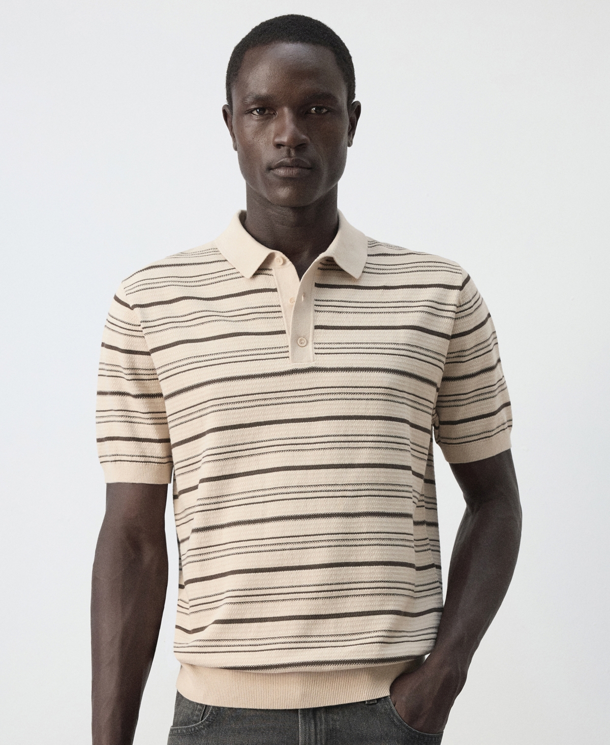 Mango Men's Striped Knit Cotton-Blend Polo Shirt