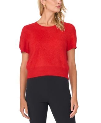 Women's Eyelash Short Sleeve Crew Neck Top