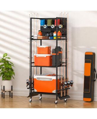 12 Rod Fishing Rod Holder Rolling Cart With Wheels 3 Tier Gear Rack
