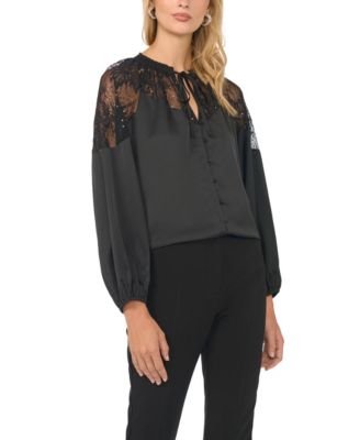 Women's Lace-Insert Ruffle Long-Sleeve Blouse