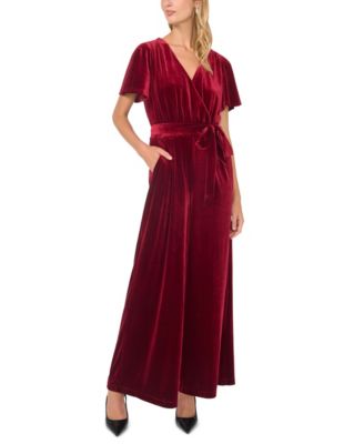 Women's Surplice Velvet Wide-Leg Jumpsuit