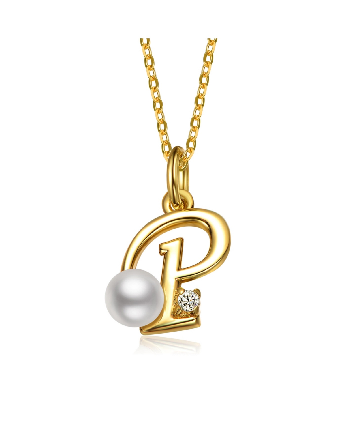 GiGiGirl Kids/Teens Personalized 14K Gold Plated Initial Pearl Pendant Necklace - Gold P