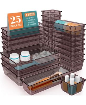 Clear Plastic Drawer Organizer Bins 25 Pack Stackable Storage Set