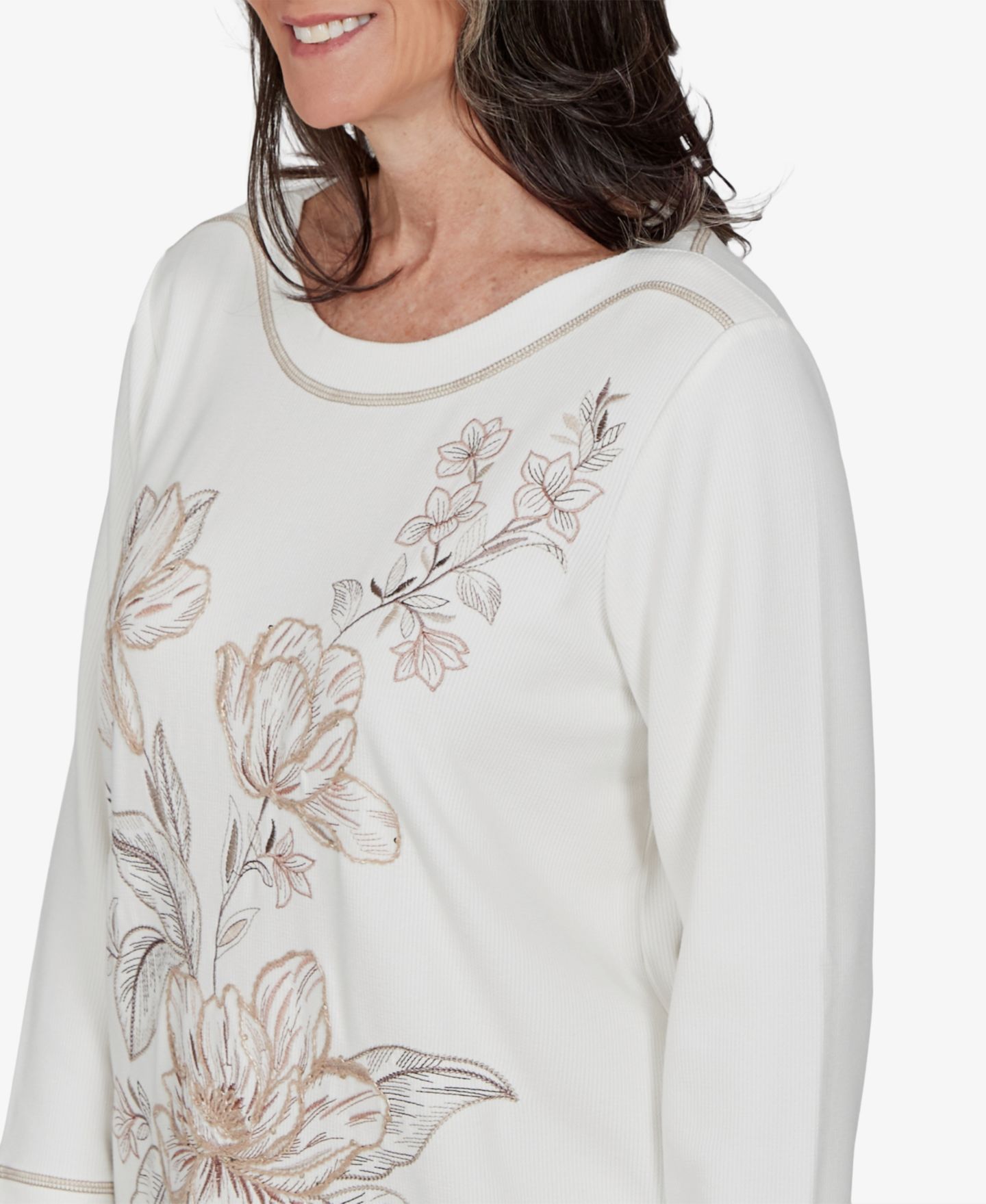 Женская блузка Alfred Dunner Boat Neck 3/4-Sleeve, цвет: Слоновая кость — фото 4