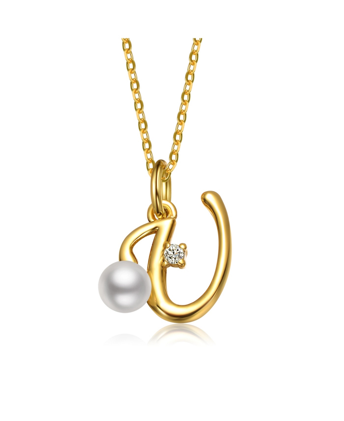 GiGiGirl Kids/Teens Personalized 14K Gold Plated Initial Pearl Pendant Necklace - Gold U