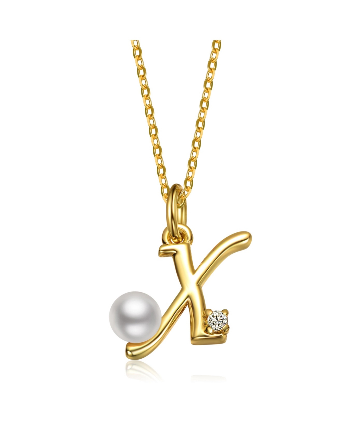 GiGiGirl Kids/Teens Personalized 14K Gold Plated Initial Pearl Pendant Necklace - Gold X