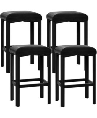 24 inches BarStools Set of 4, PU Leather Kitchen Chairs with 2 Inch Thick Upholstery, Counter Height Bar Stools, Sturdy Metal Base