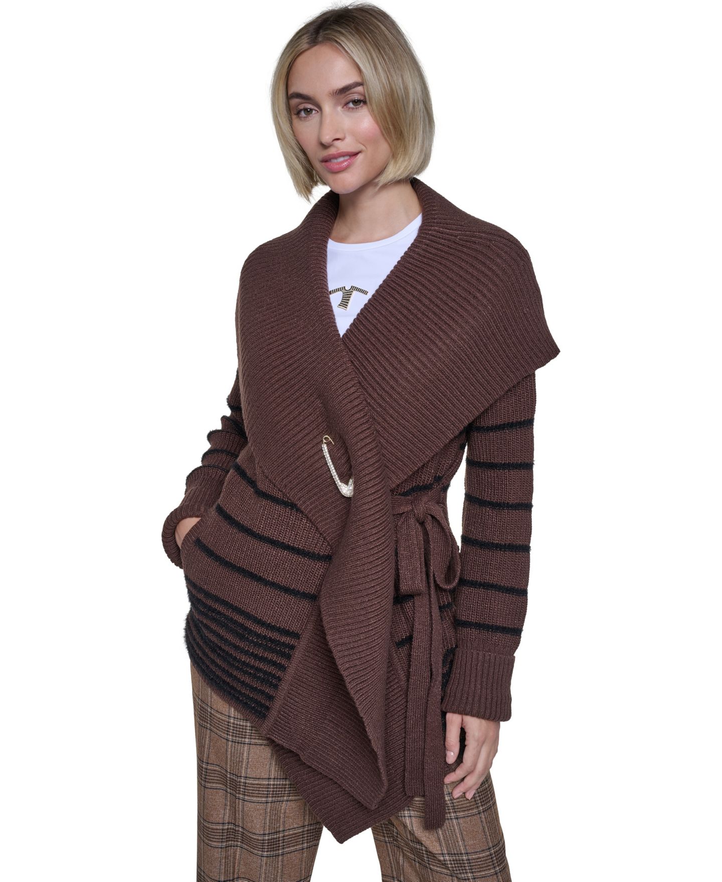 Женский кардиган Sonia Rykiel Shawl-Collar Striped, цвет: Трюфельный / Чёрный — фото 1