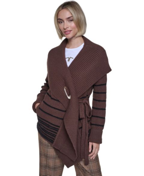Женский кардиган Sonia Rykiel Shawl-Collar Striped, цвет: Трюфельный / Чёрный