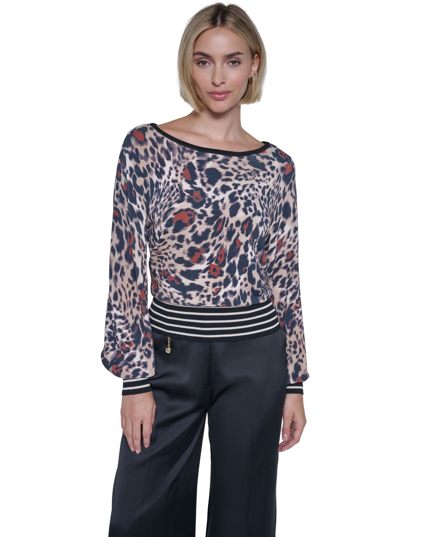 Женский свитер Sonia Rykiel Rue du Leopard Long-Sleeve Boat Neck, цвет: Рыжевато-коричневый разноцветный — фото 1