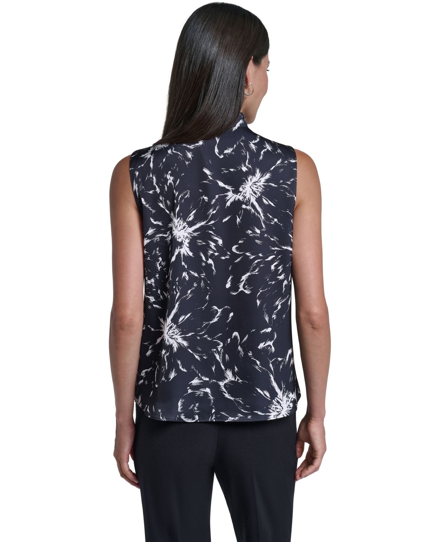 Женская блузка Calvin Klein Tie-Neck Floral Sleeveless, цвет: Чёрный кремовый — фото 6