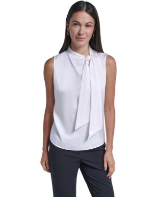 Women's Tie-Neck Sleeveless Satin Blouse