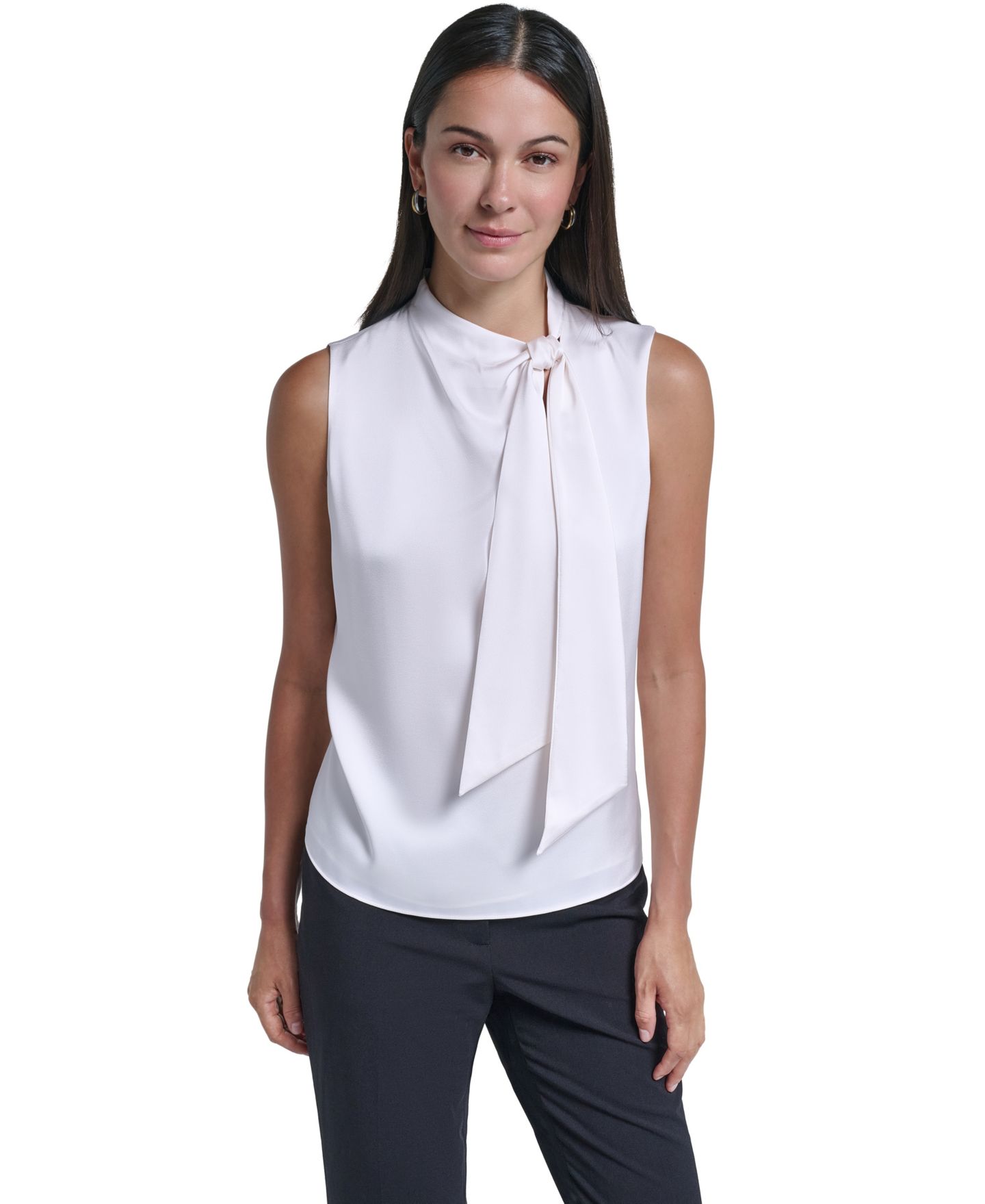 Женская блузка Calvin Klein Tie-Neck Sleeveless Satin, цвет: Кремовый — фото 1