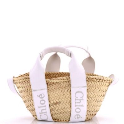 Medium Sense Basket Tote Raffia with Leather