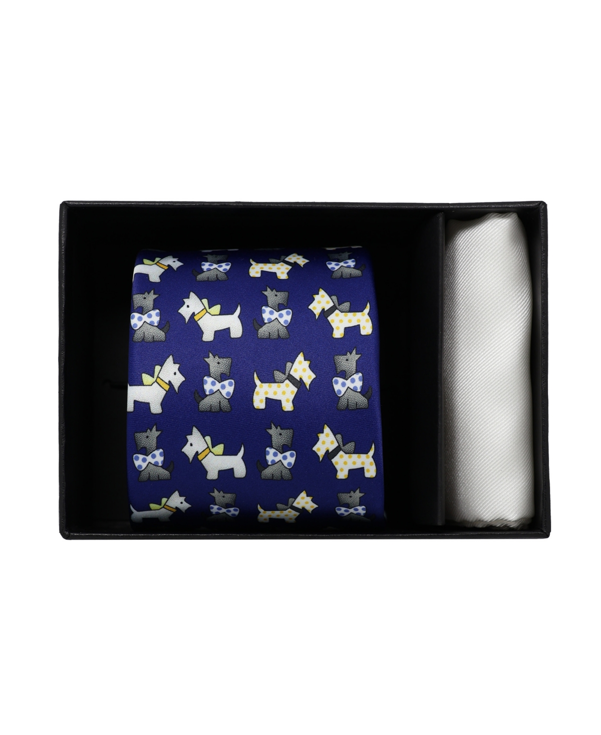 Nicole Miller Men's Dog Print Classic Tie and Pocket Square, 2-Piece Set - Navy