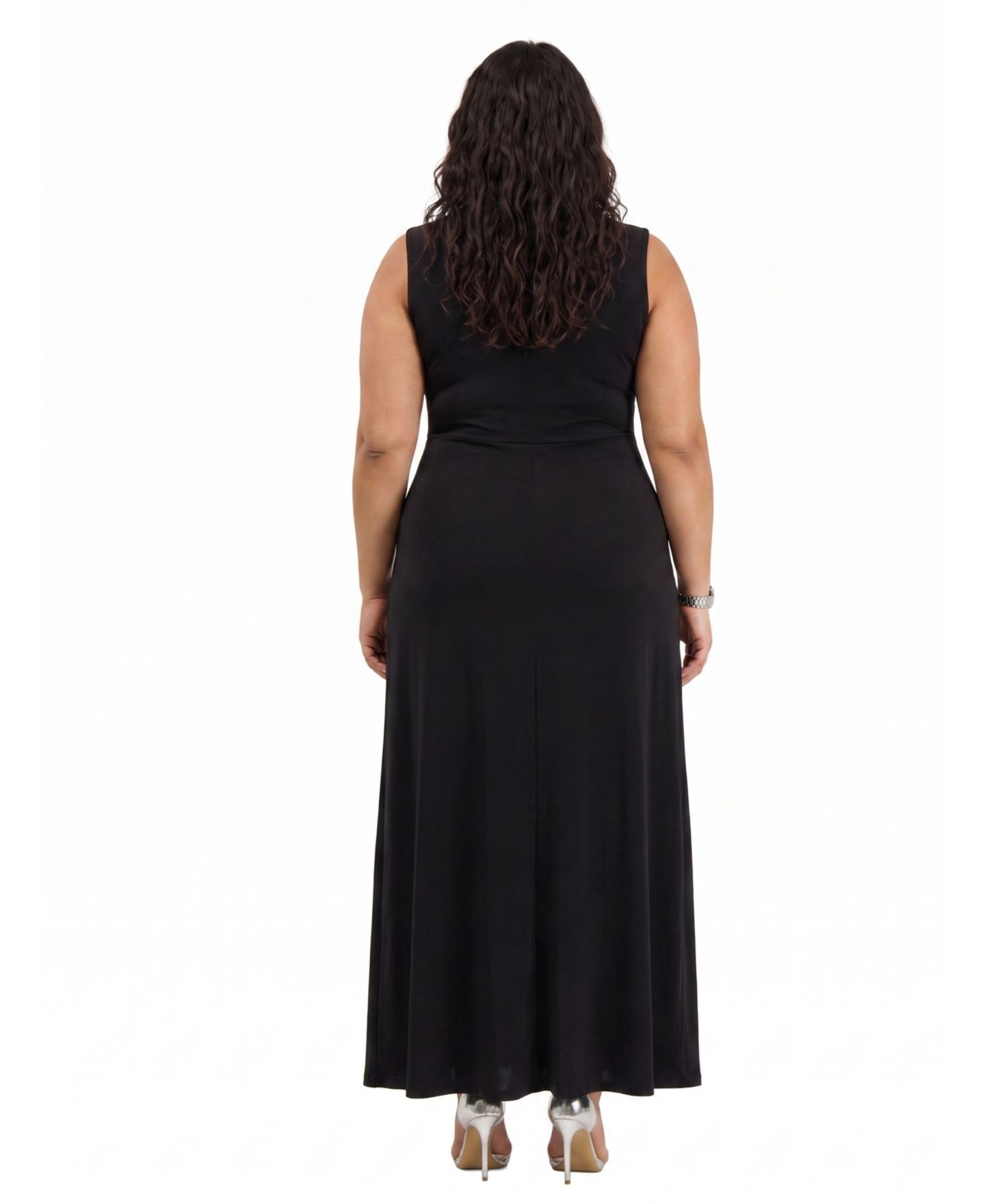 Женское платье 24seven Comfort Apparel Plus Size V-Neck Sleeveless Wedding Guest Maxi, цвет: Чёрный — фото 3