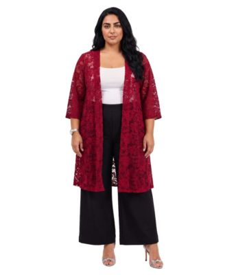 Plus Size Floral Lace Open-Front Jacket