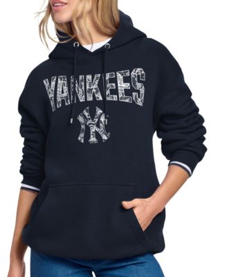 Women's Navy New York Yankees Lace Team Lockup Fleece Hoodie