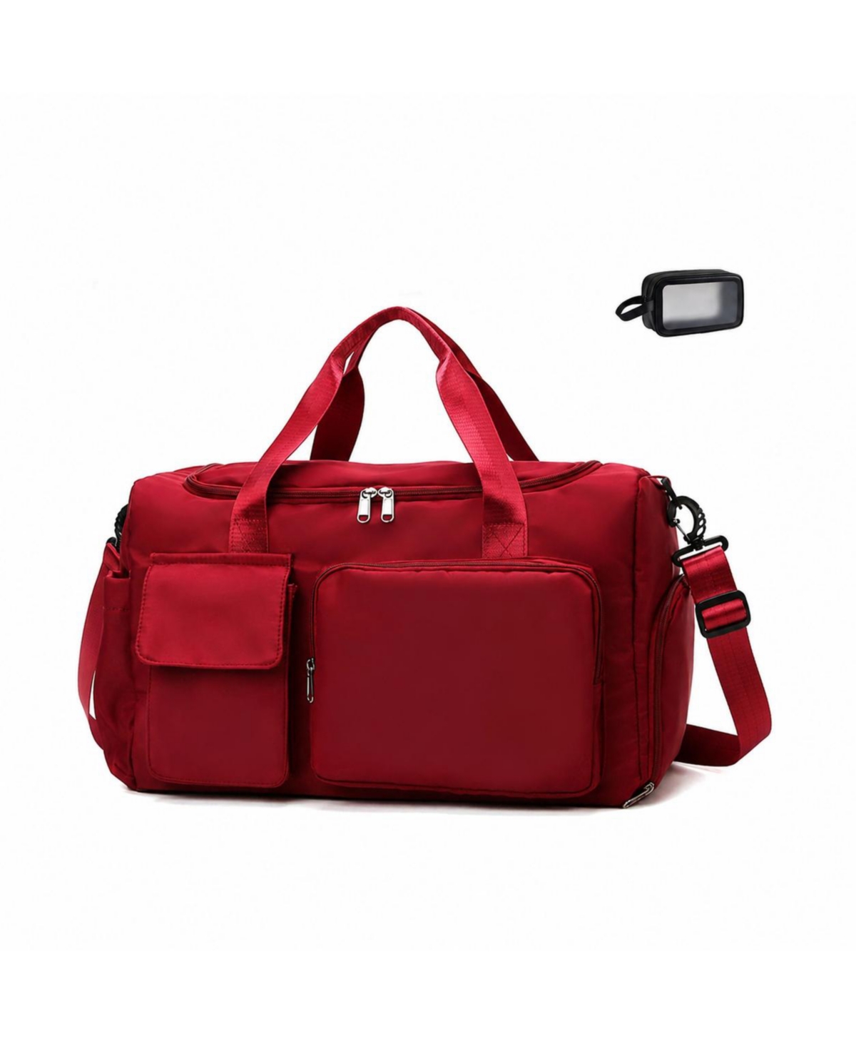 Peneyon Weekender Travel Carry On Duffle With Toiletry Bag Adjustable Strap Dry Wet Separate Multi Purpose - Red
