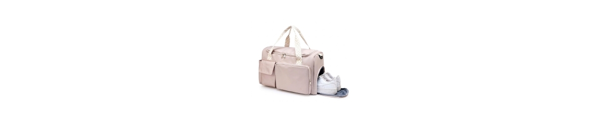 Peneyon Weekender Travel Carry On Duffle With Toiletry Bag Adjustable Strap Dry Wet Separate Multi Purpose - Beige Overflow