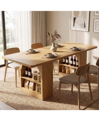 Rectangular Dining Table 70.87 Inch,Arched Leg with Built in Storage Shelves, Seats 4 6 People for Dining Room, Meeting Room, Cafe