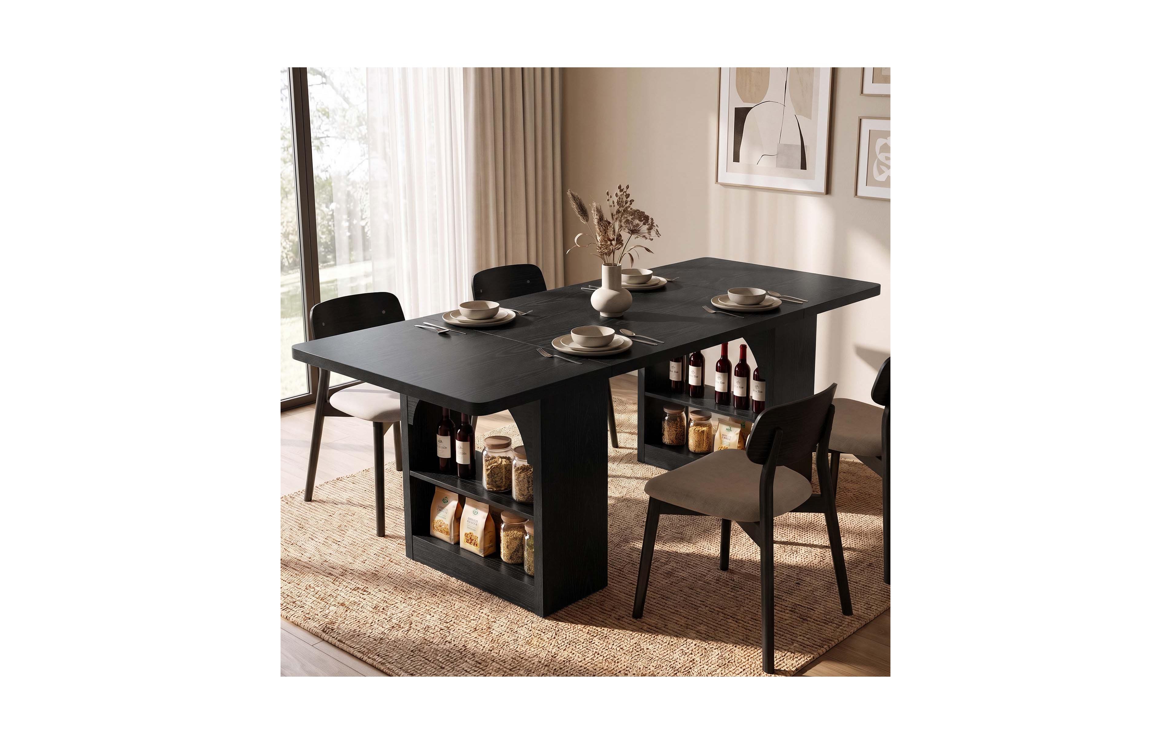 homfan Rectangular Dining Table 70.87 Inch,Arched Leg with Built Storage Shelves, Seats 4 6 People for Room, Meeting Cafe