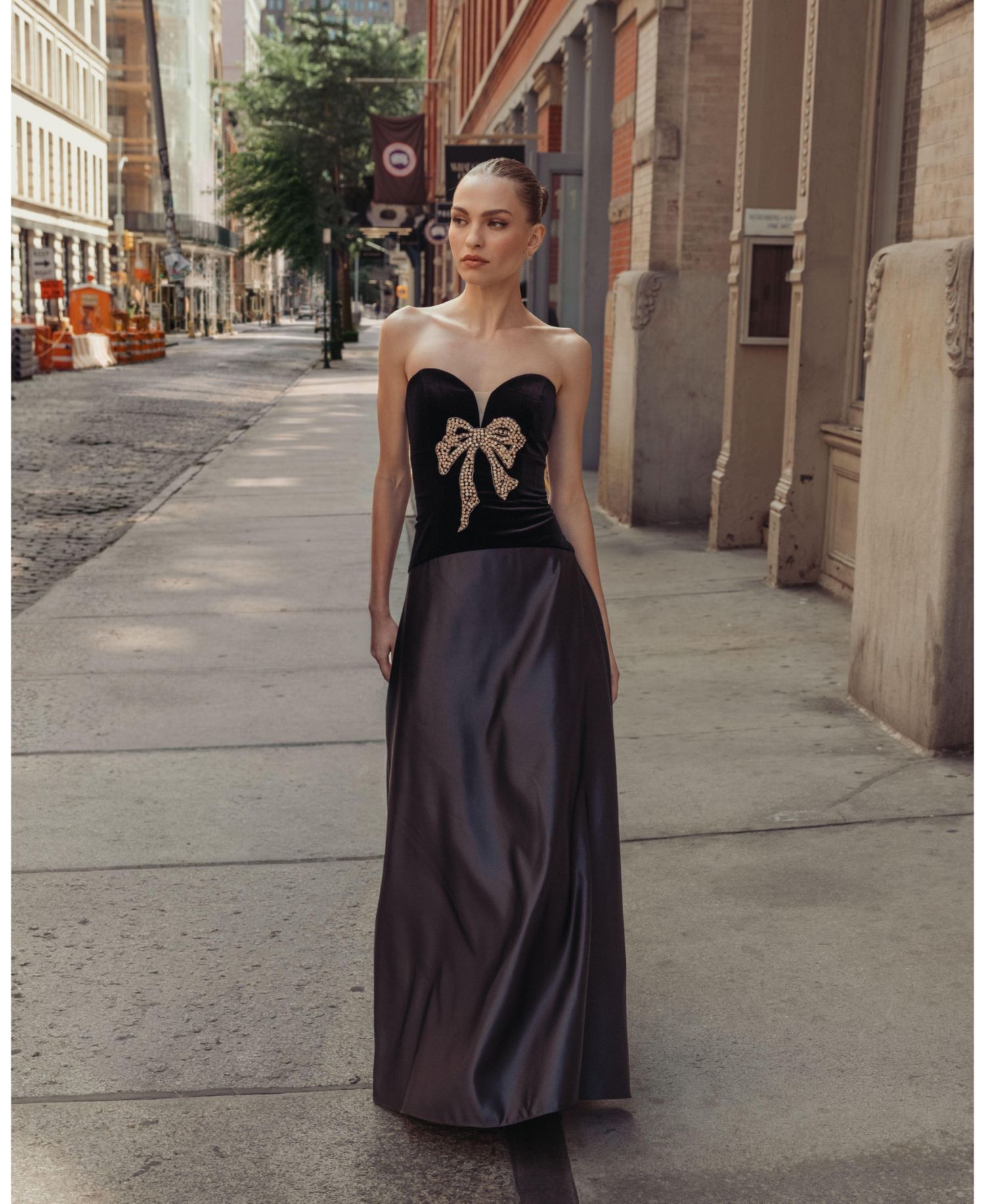 Women's Strapless Velvet Bow-Detail Ball Gown